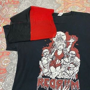 black and red t shirt with black and red durag